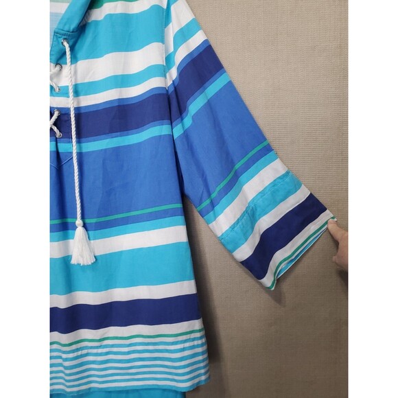 Chico's Zenergy Striped Lace-Up Tasseled Hooded Tencel Lyocell Tunic Size 3 (XL) - Picture 2 of 8